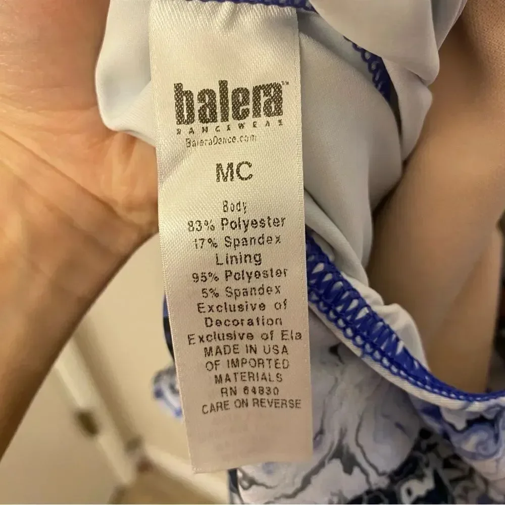 WEISSMAN Balera Dance Costume Cap Sleeve Leotard blue watercolor PL11863 MC
